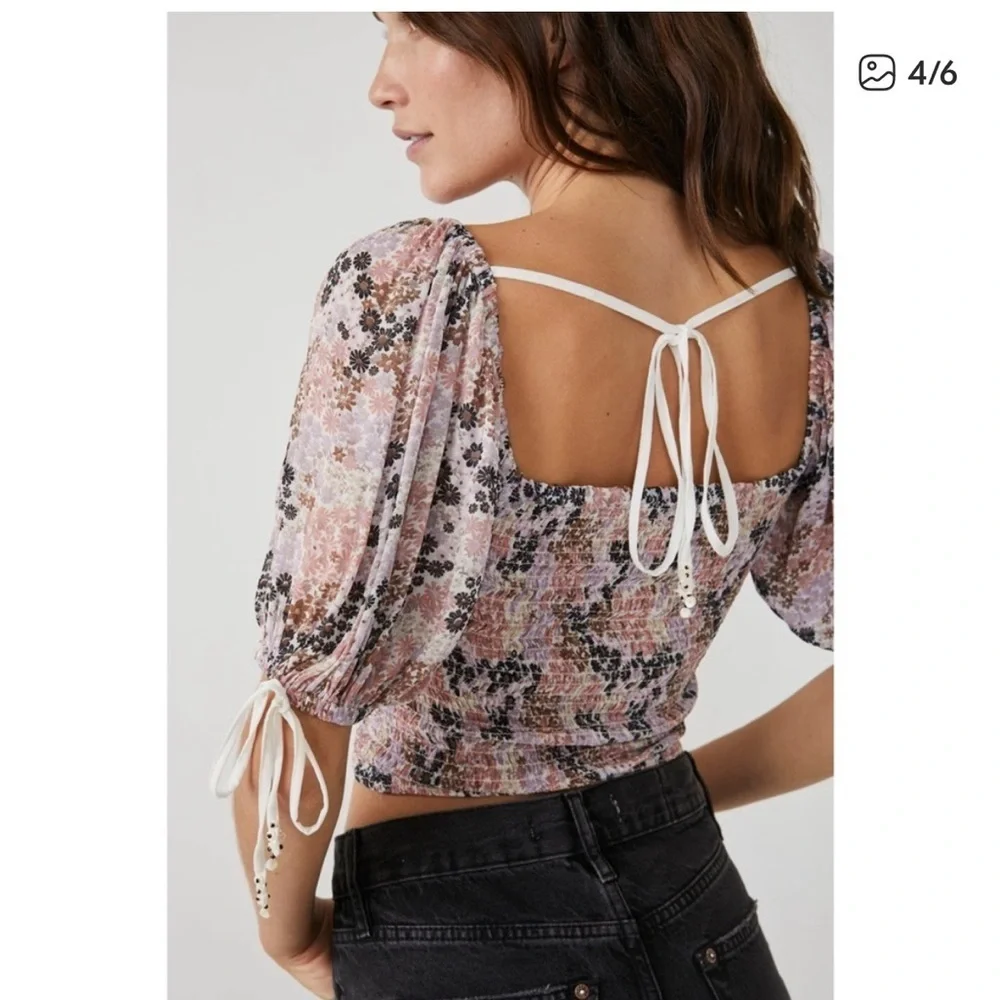 Free People Multicolor Floral Smocked Blouse